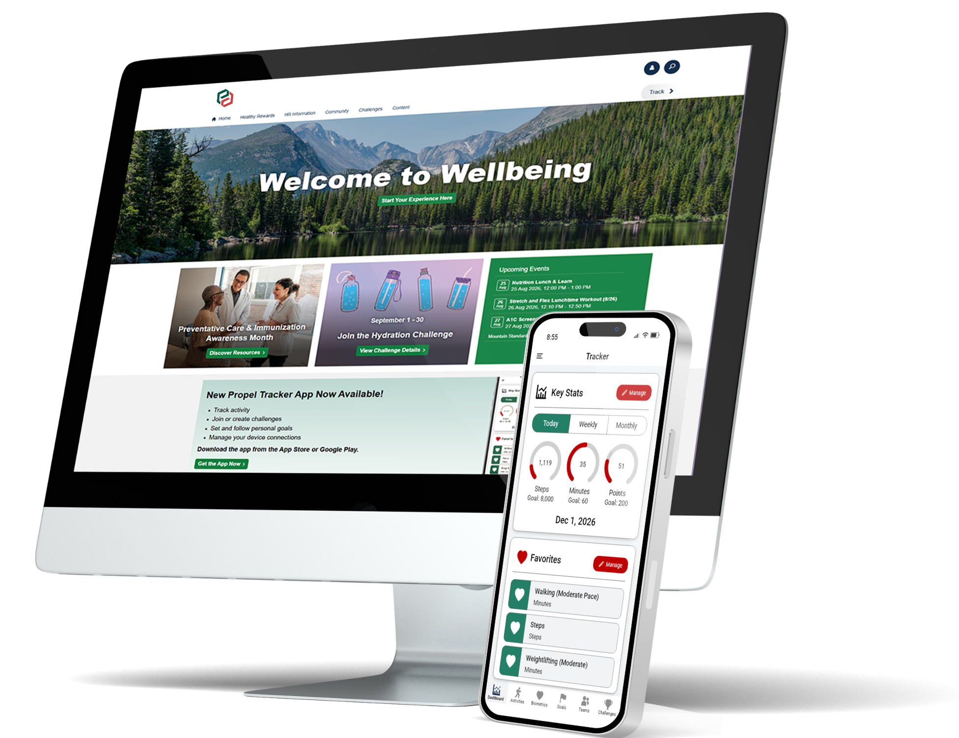 Propel desktop and mobile well-being platform mockup